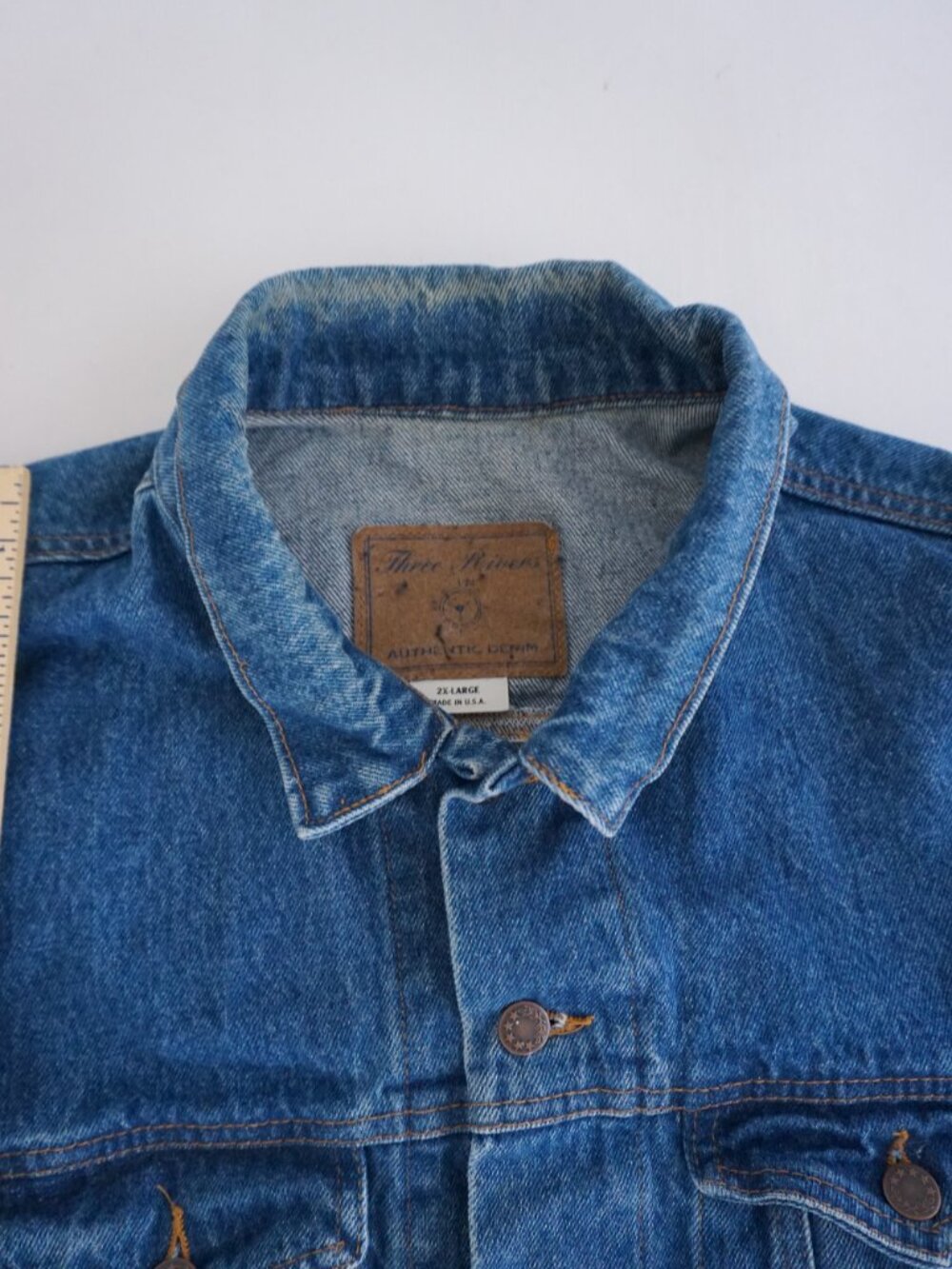 Vintage Three Rivers Blue Eagle Flag USA Embroidered Collectors Denim Jacket 2XL - Picture 4 of 11